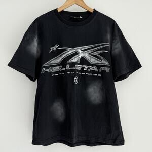 Hellstar Shirt Mens Medium Black Path To Paradise Graphic Chrome Tee Streetwear